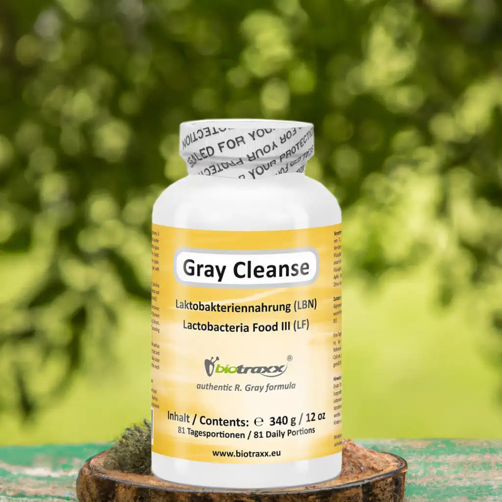 Gray Cleanse Lactobacteria Food decorated on a wooden table